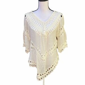 Lagaci Crotchet Gauze Boho Tunic Cover-up Blouse